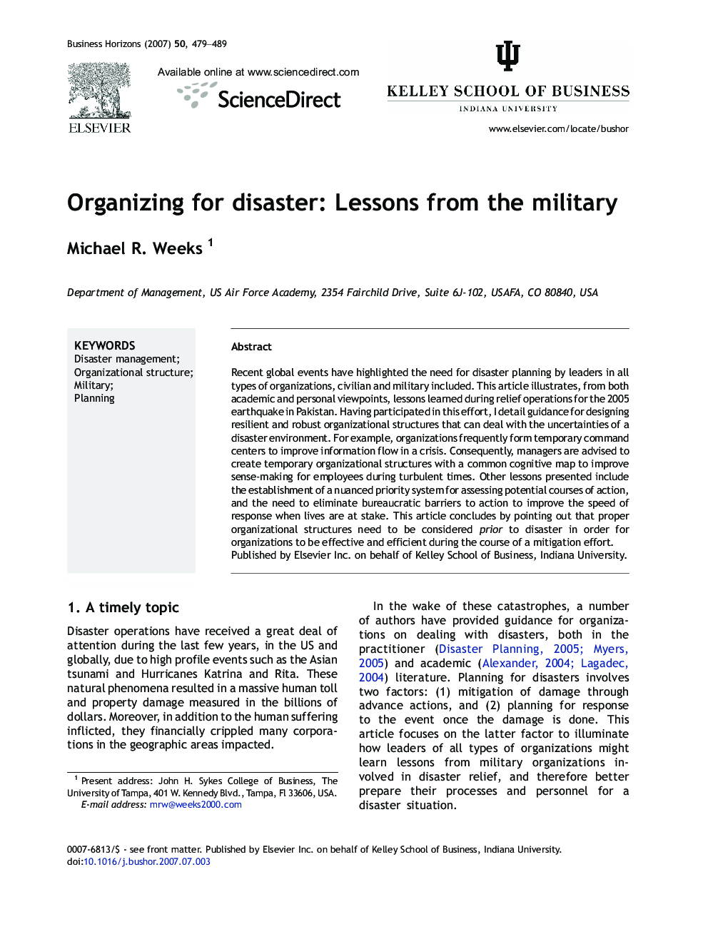 Organizing for disaster: Lessons from the military