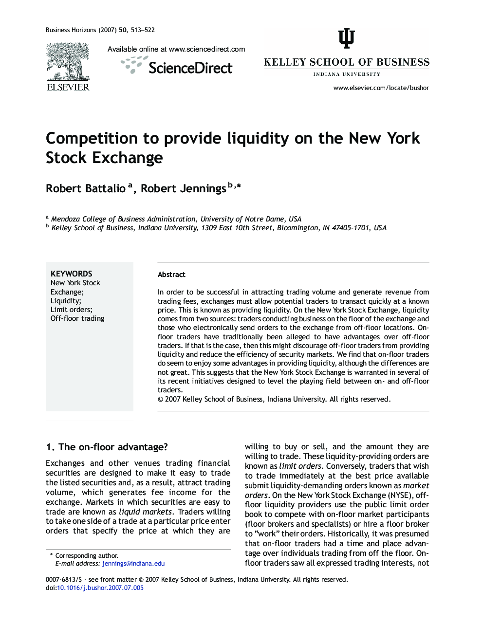 Competition to provide liquidity on the New York Stock Exchange
