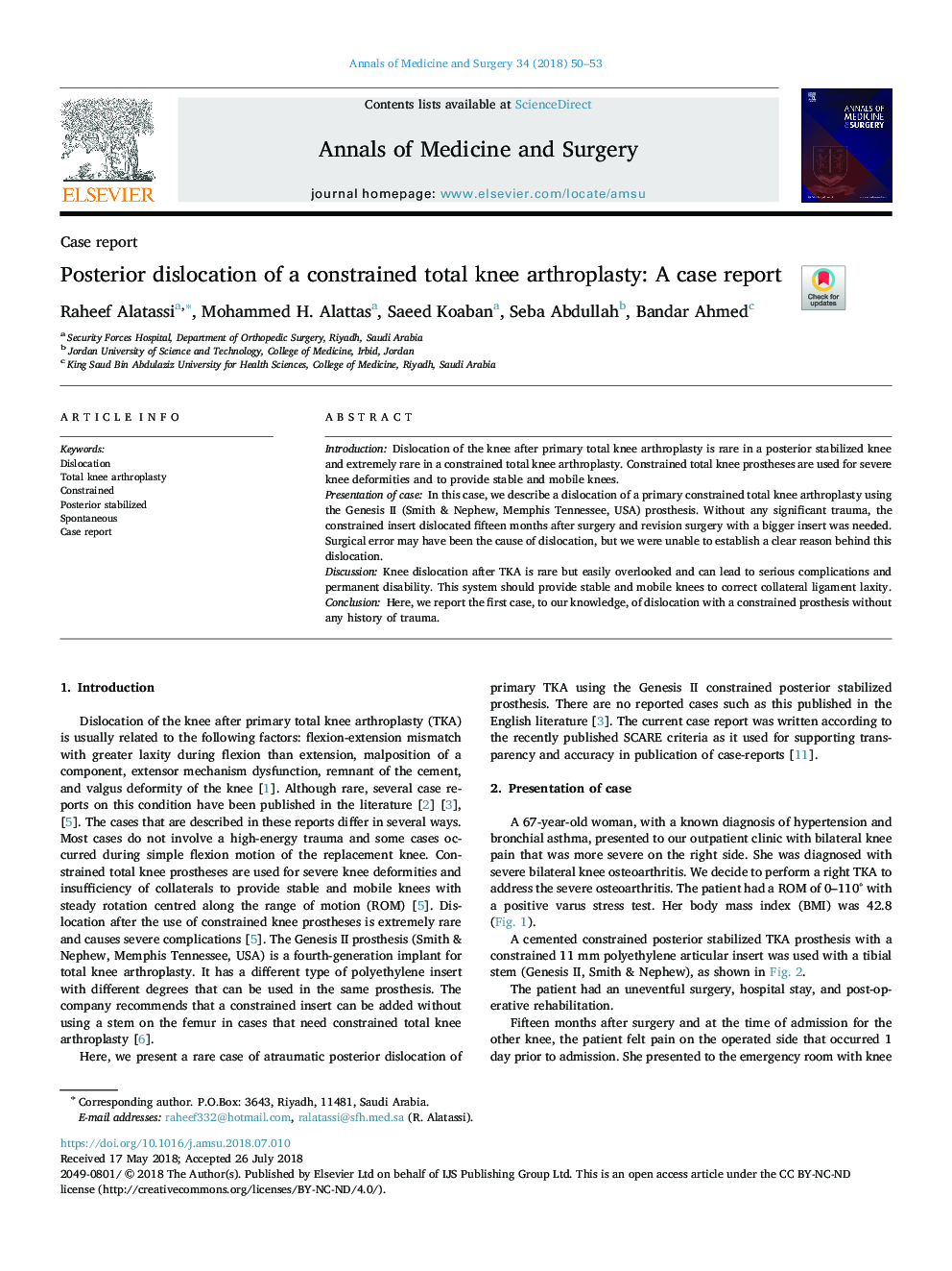 Posterior dislocation of a constrained total knee arthroplasty: A case report