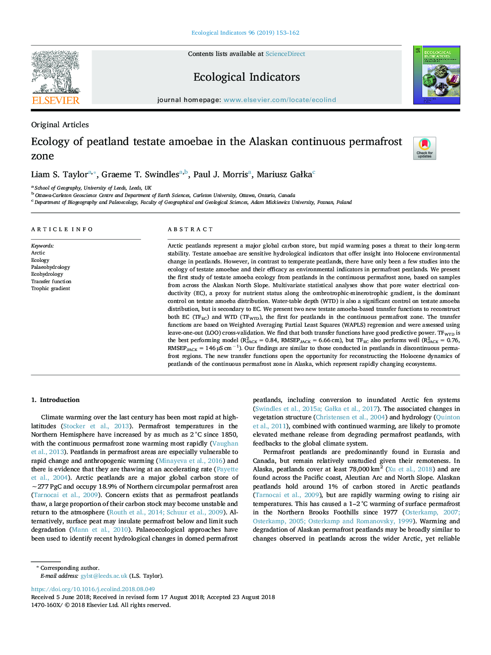 Ecology of peatland testate amoebae in the Alaskan continuous permafrost zone