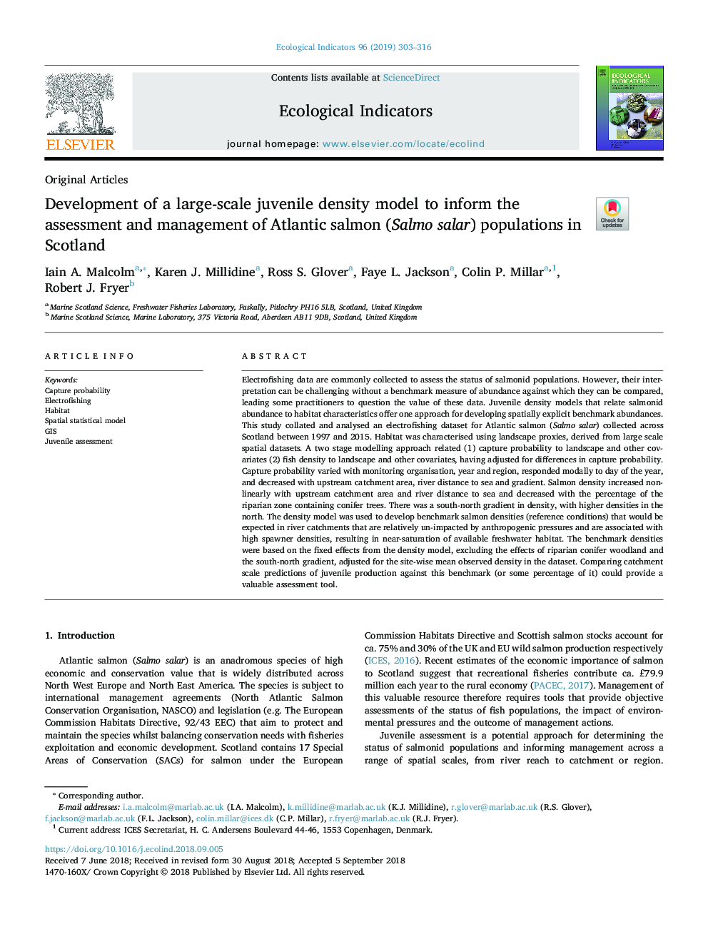 Development of a large-scale juvenile density model to inform the assessment and management of Atlantic salmon (Salmo salar) populations in Scotland