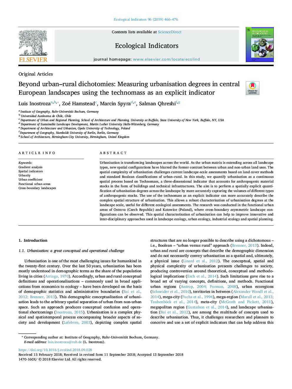 Beyond urban-rural dichotomies: Measuring urbanisation degrees in central European landscapes using the technomass as an explicit indicator