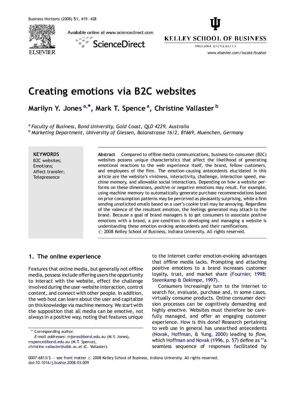 Creating emotions via B2C websites