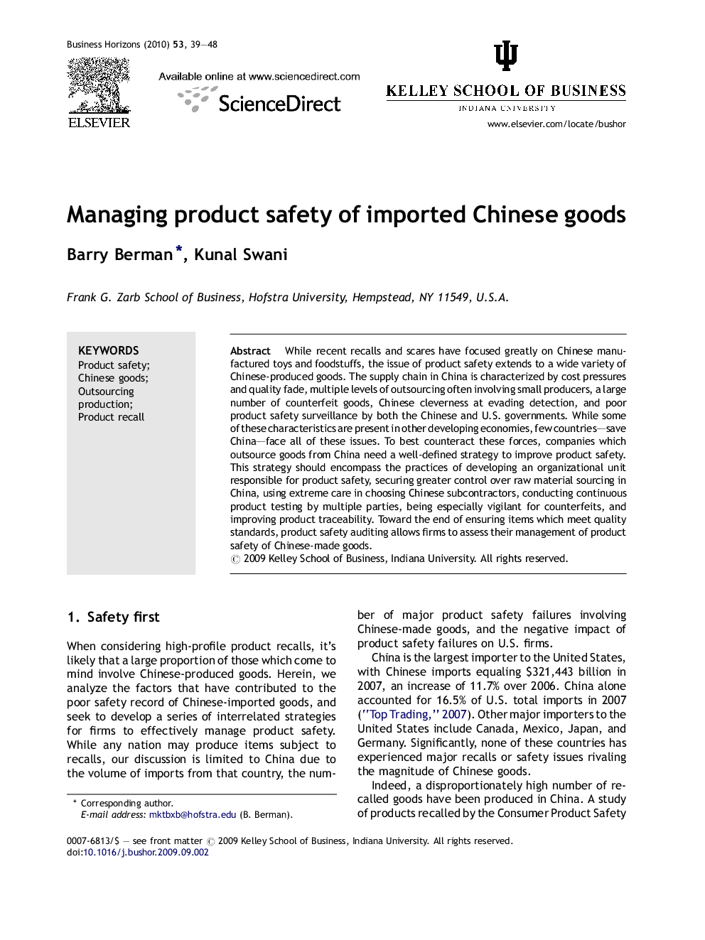 Managing product safety of imported Chinese goods