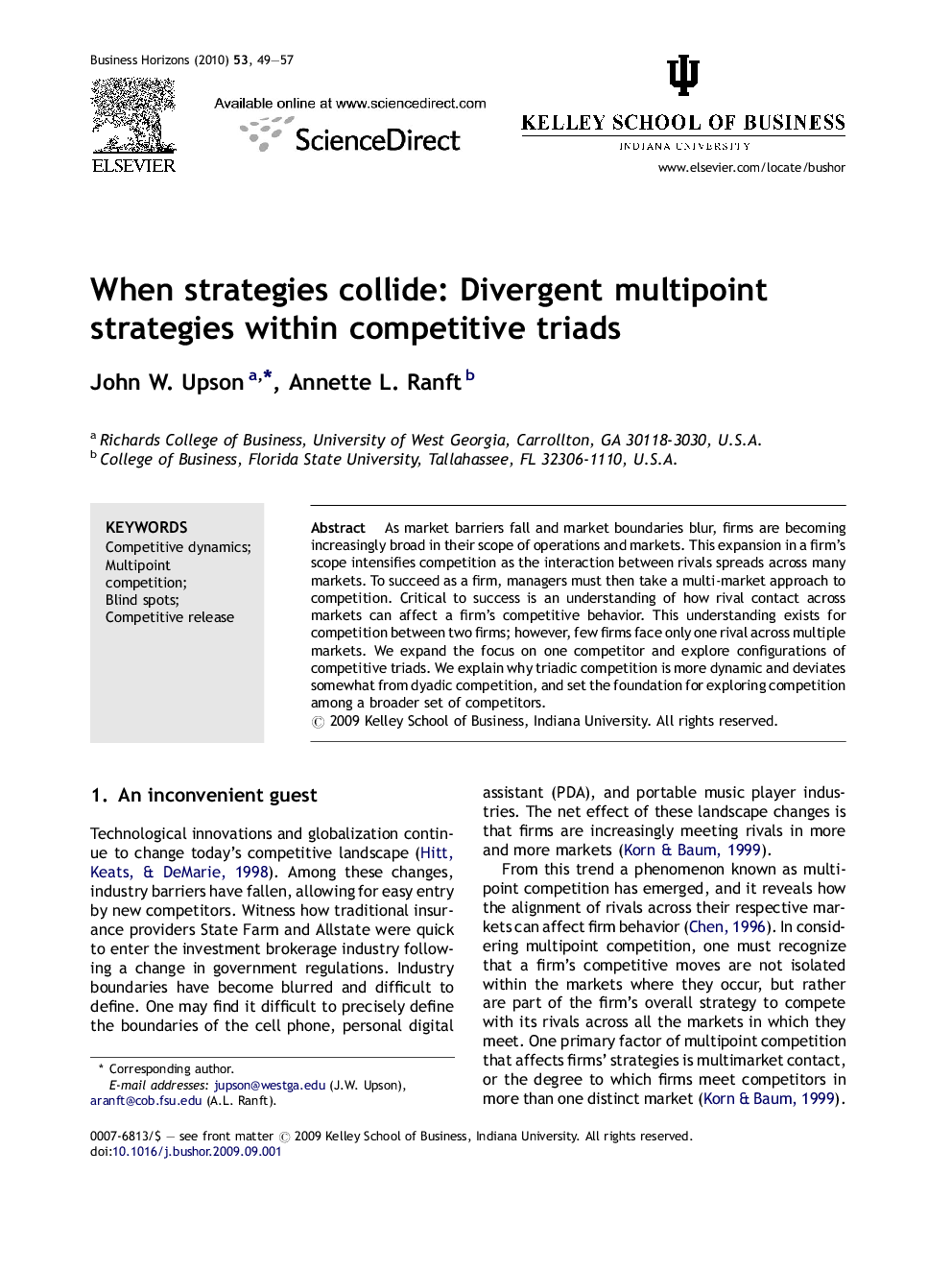 When strategies collide: Divergent multipoint strategies within competitive triads