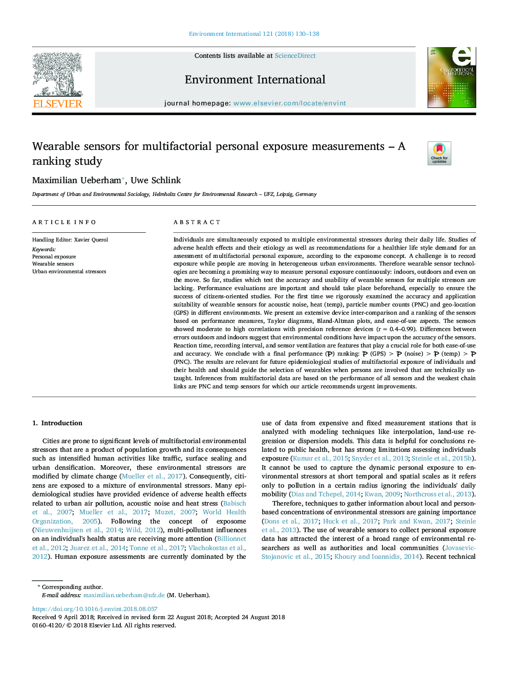 Wearable sensors for multifactorial personal exposure measurements - A ranking study