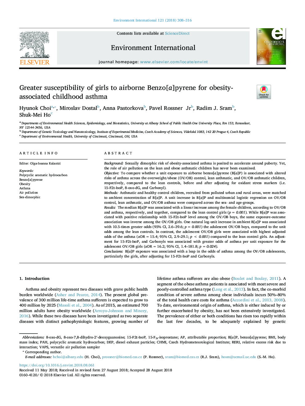 Greater susceptibility of girls to airborne Benzo[a]pyrene for obesity-associated childhood asthma