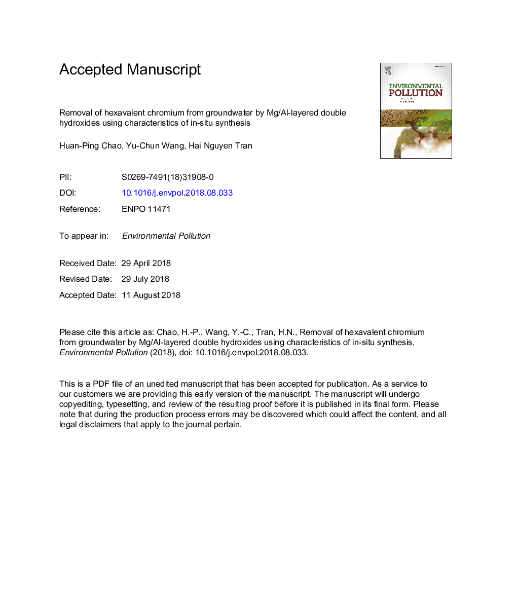 Removal of hexavalent chromium from groundwater by Mg/Al-layered double hydroxides using characteristics of in-situ synthesis