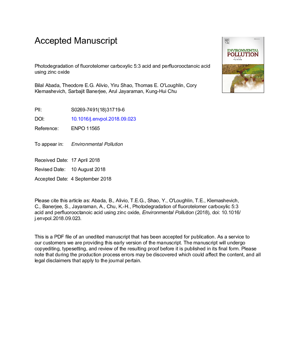 Photodegradation of fluorotelomer carboxylic 5:3 acid and perfluorooctanoic acid using zinc oxide