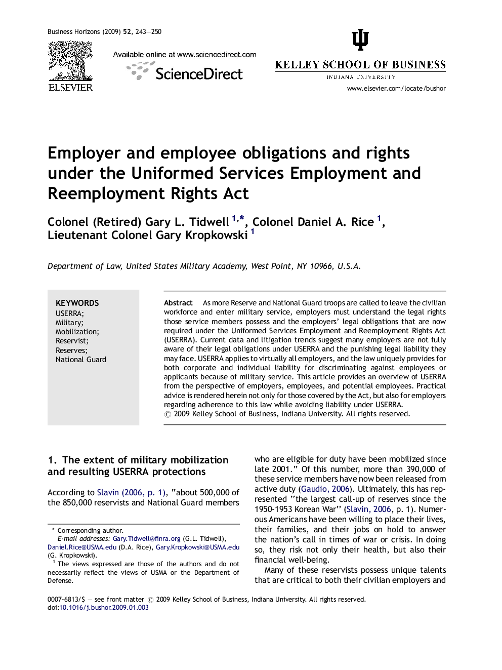 Employer and employee obligations and rights under the Uniformed Services Employment and Reemployment Rights Act