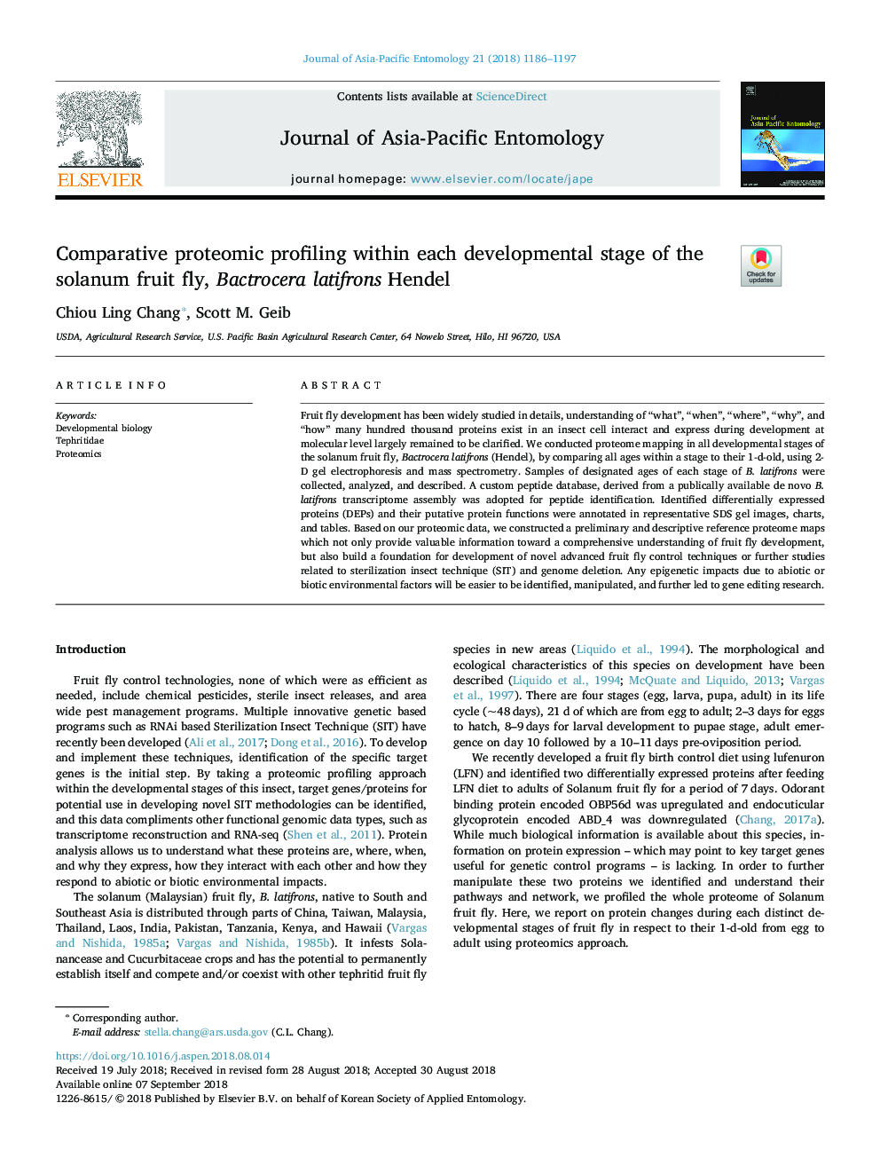 Comparative proteomic profiling within each developmental stage of the solanum fruit fly, Bactrocera latifrons Hendel