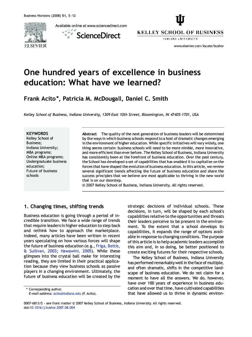 One hundred years of excellence in business education: What have we learned?