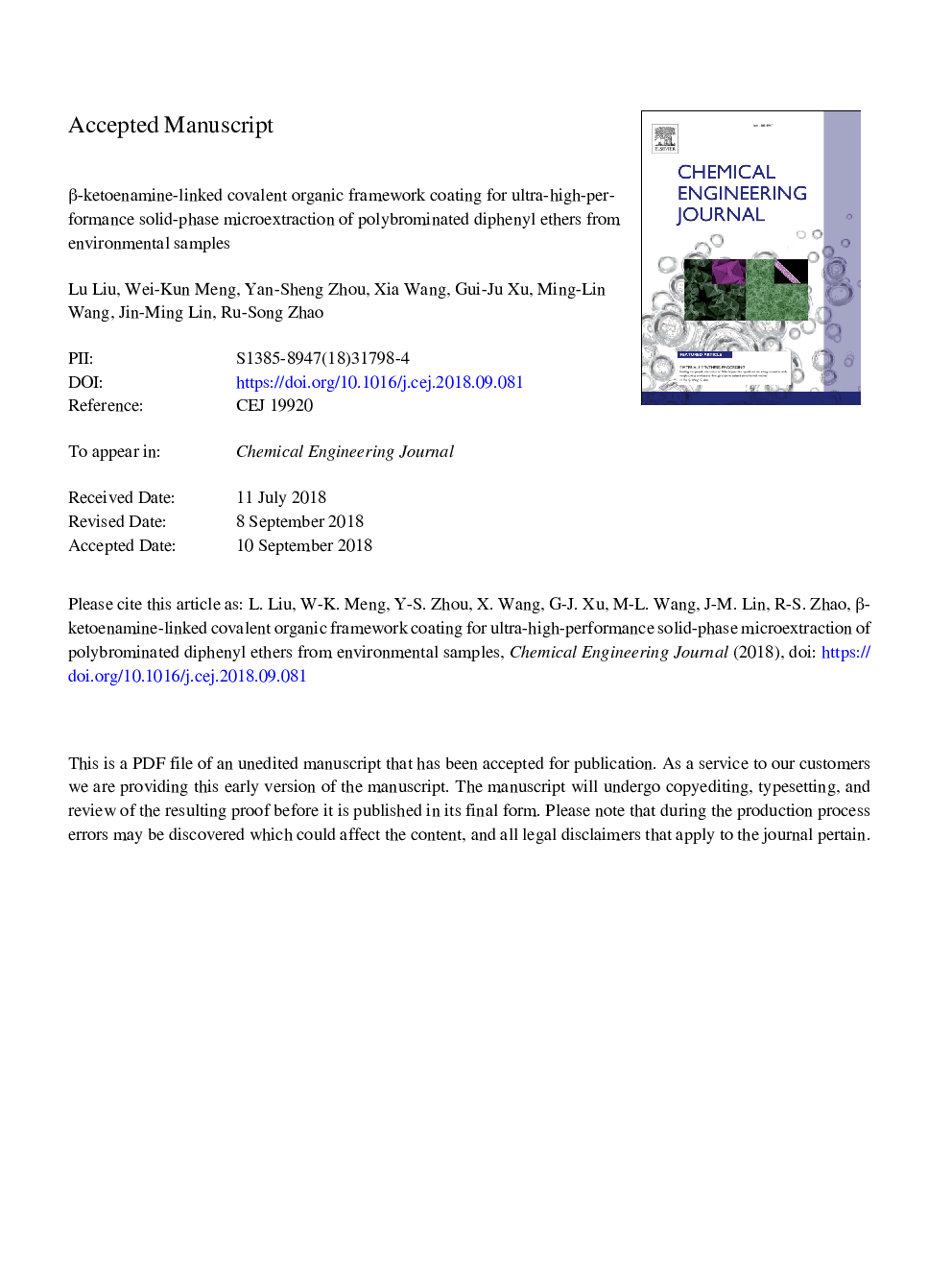 Î²-Ketoenamine-linked covalent organic framework coating for ultra-high-performance solid-phase microextraction of polybrominated diphenyl ethers from environmental samples