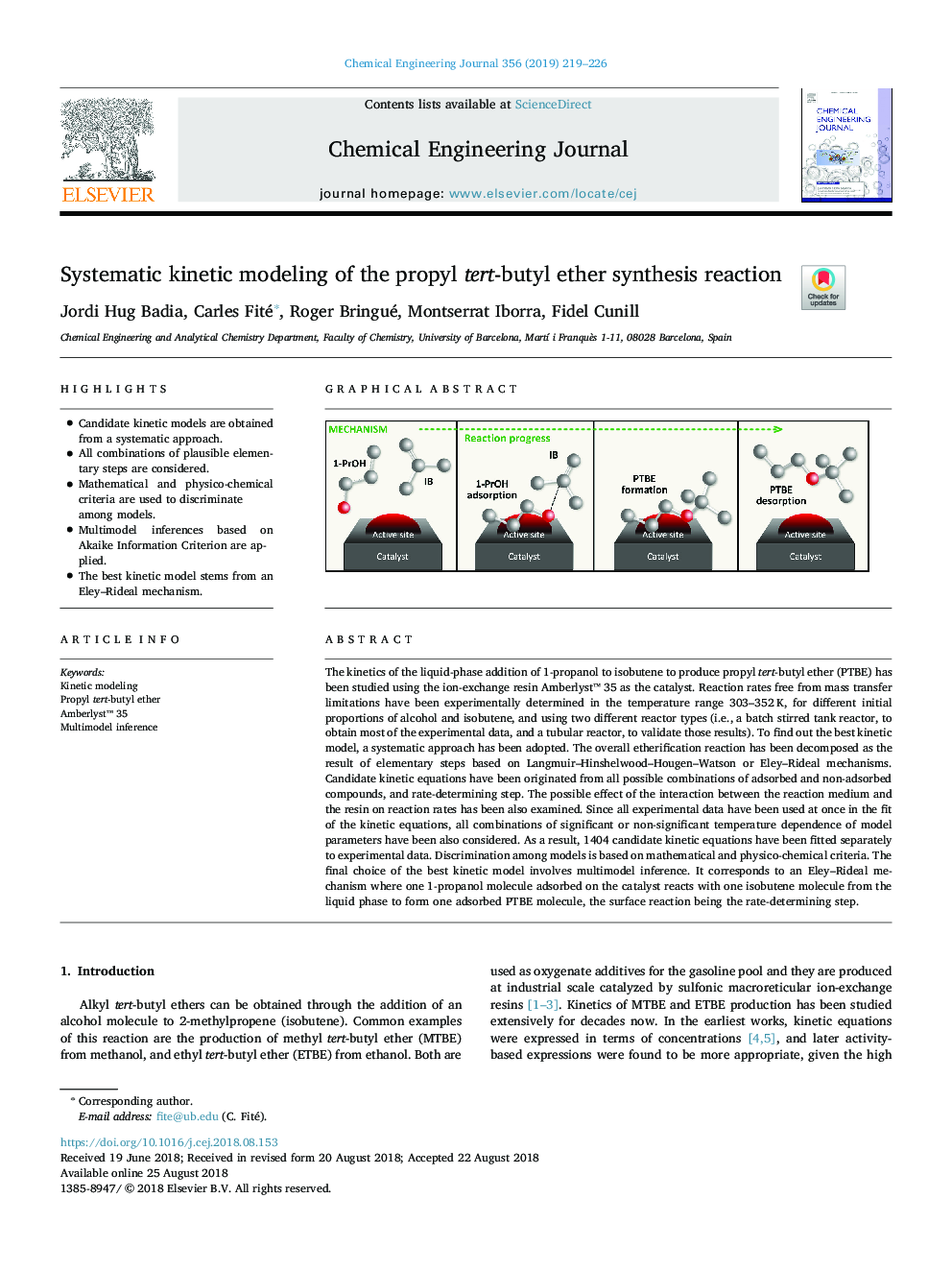 Systematic kinetic modeling of the propyl tert-butyl ether synthesis reaction