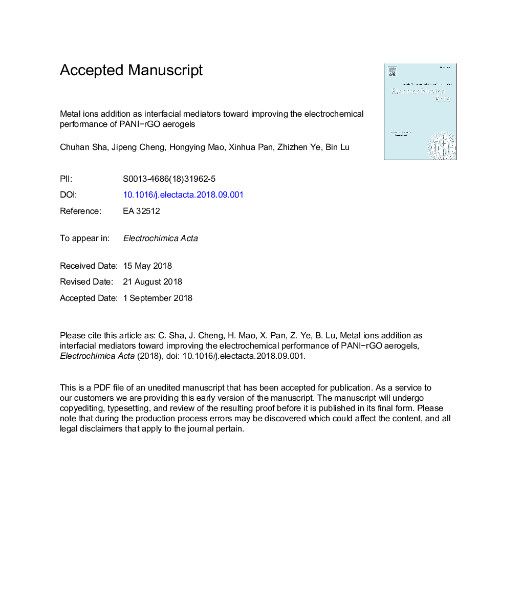 Metal ions addition as interfacial mediators toward improving the electrochemical performance of PANIârGO aerogels