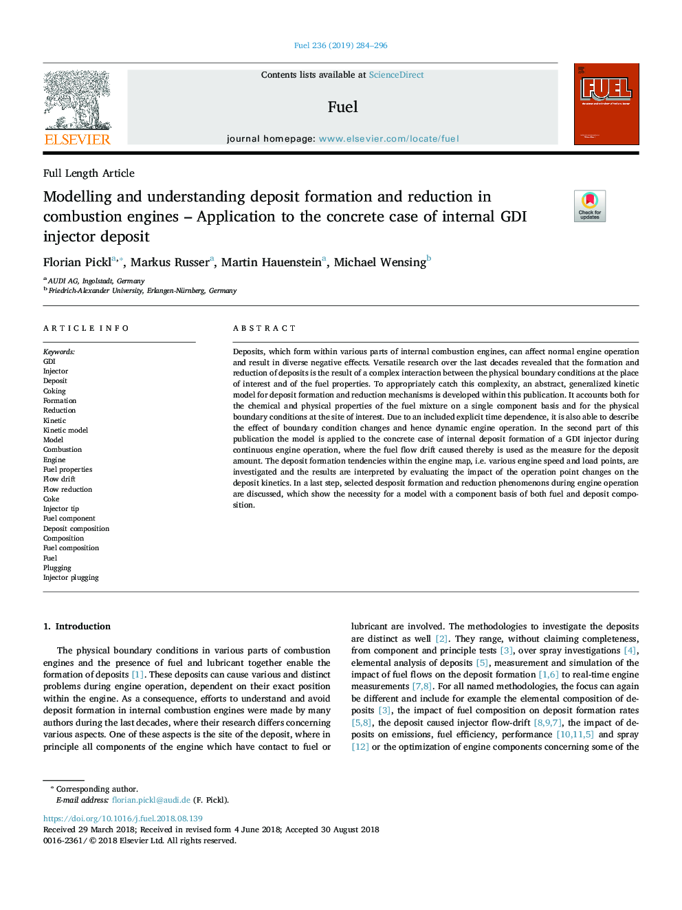 Modelling and understanding deposit formation and reduction in combustion engines - Application to the concrete case of internal GDI injector deposit