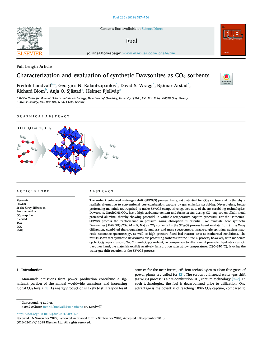 Characterization and evaluation of synthetic Dawsonites as CO2 sorbents