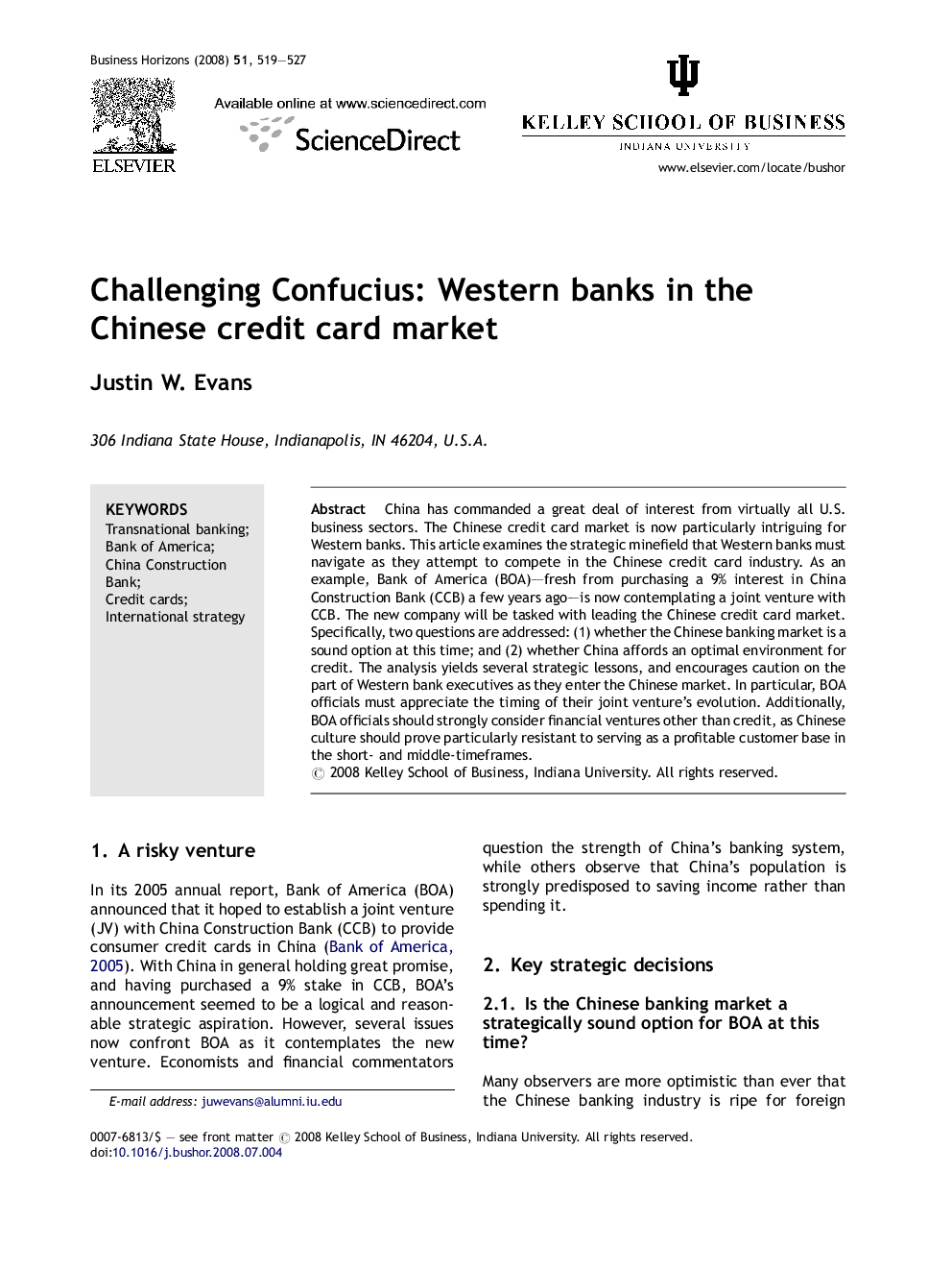 Challenging Confucius: Western banks in the Chinese credit card market