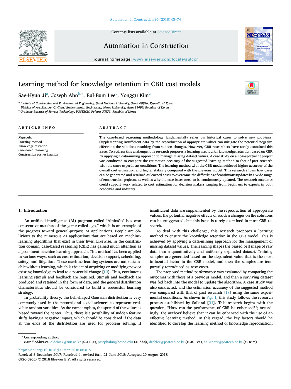 Learning method for knowledge retention in CBR cost models