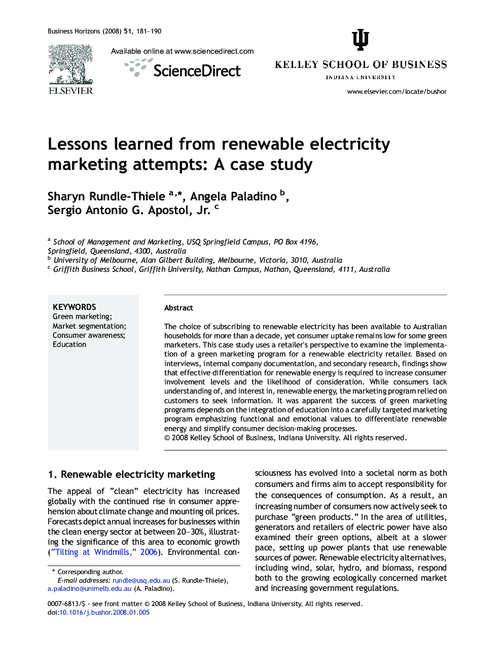 Lessons learned from renewable electricity marketing attempts: A case study