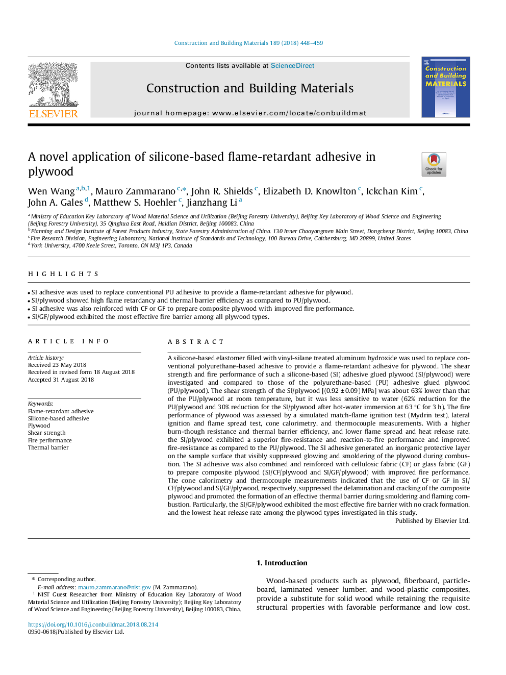 A novel application of silicone-based flame-retardant adhesive in plywood