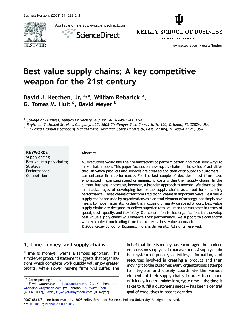 Best value supply chains: A key competitive weapon for the 21st century