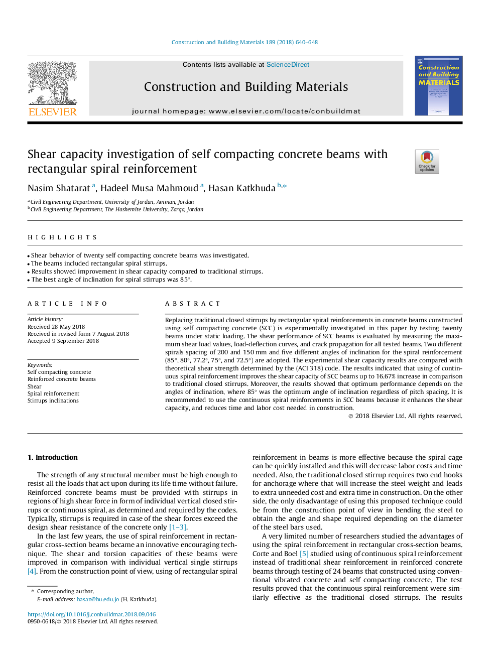 Shear capacity investigation of self compacting concrete beams with rectangular spiral reinforcement