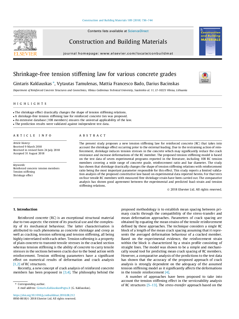 Shrinkage-free tension stiffening law for various concrete grades