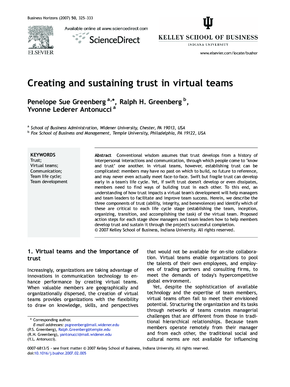 Creating and sustaining trust in virtual teams