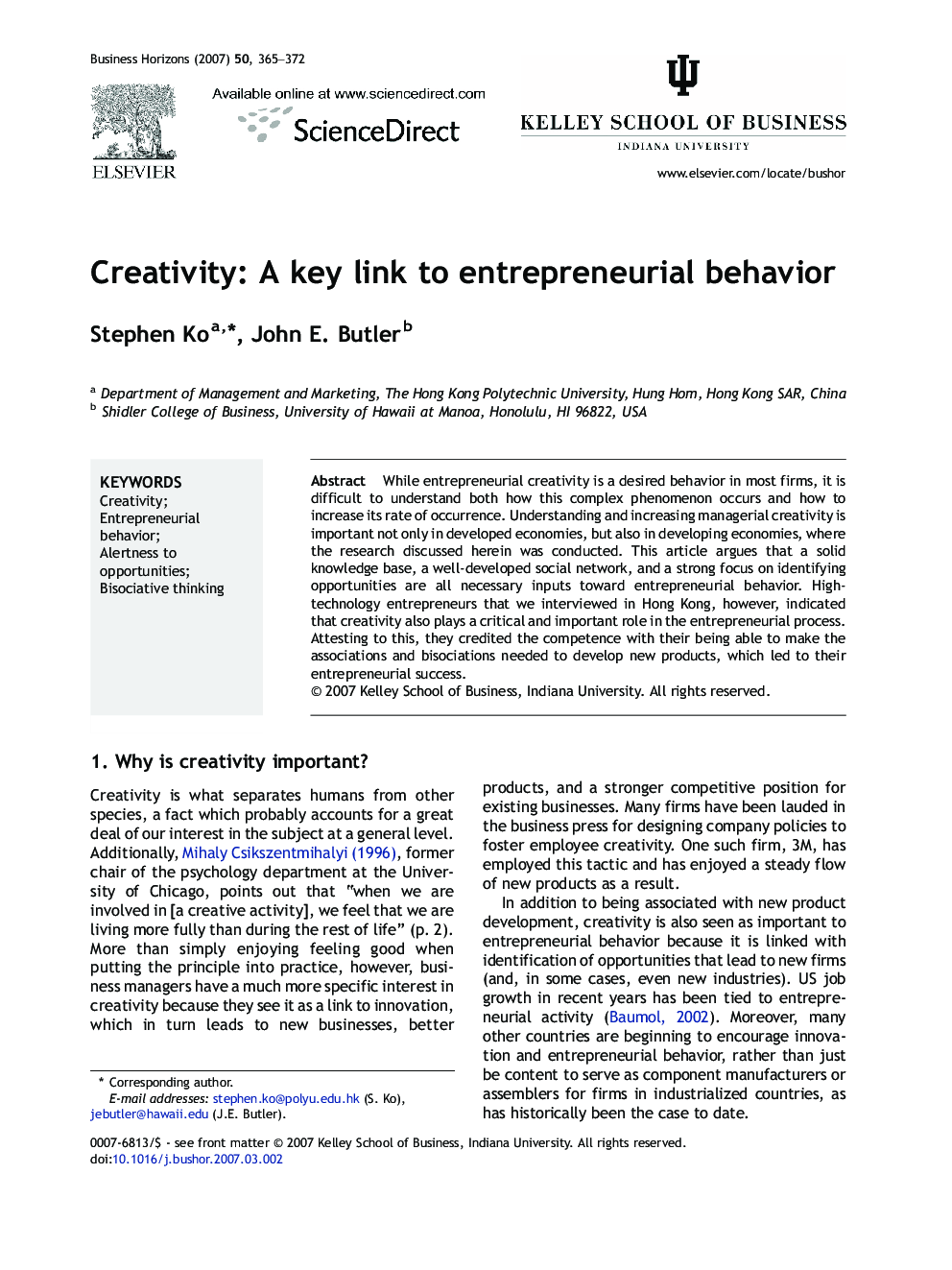 Creativity: A key link to entrepreneurial behavior