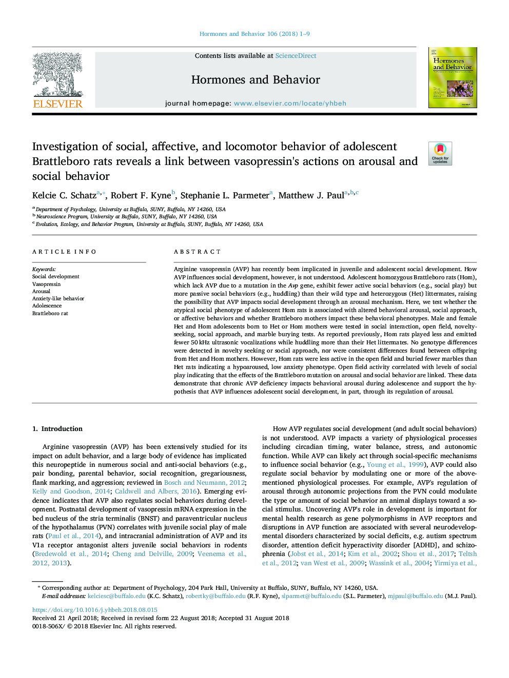 Investigation of social, affective, and locomotor behavior of adolescent Brattleboro rats reveals a link between vasopressin's actions on arousal and social behavior