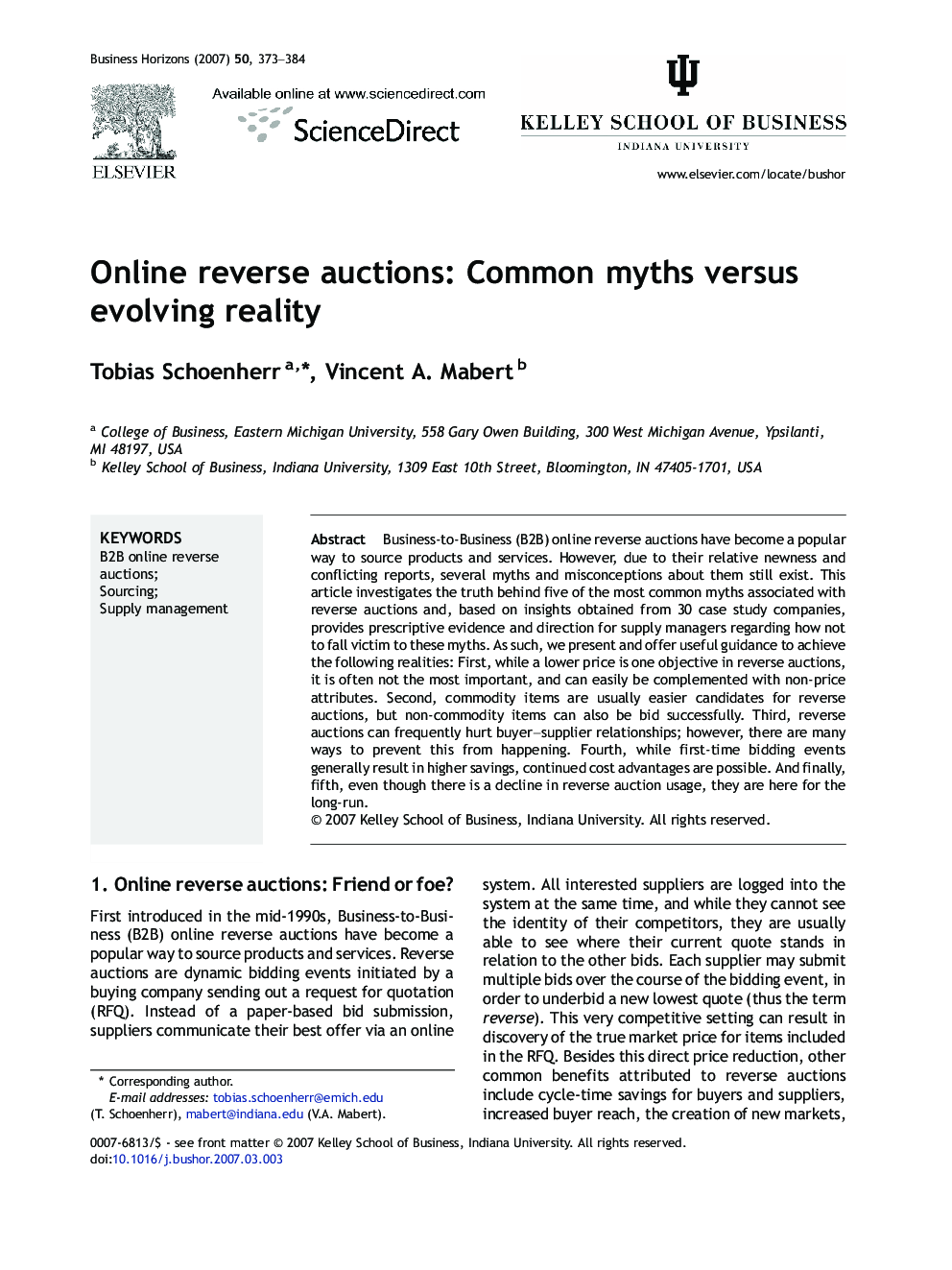 Online reverse auctions: Common myths versus evolving reality