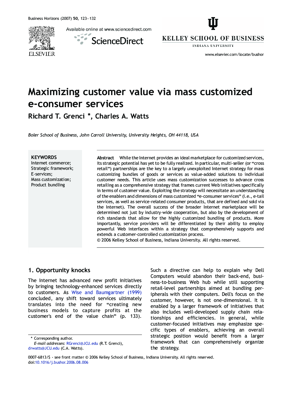 Maximizing customer value via mass customized e-consumer services