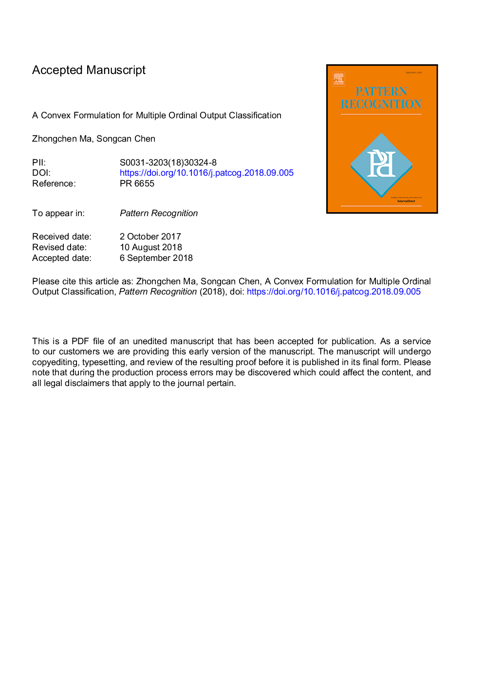 A convex formulation for multiple ordinal output classification