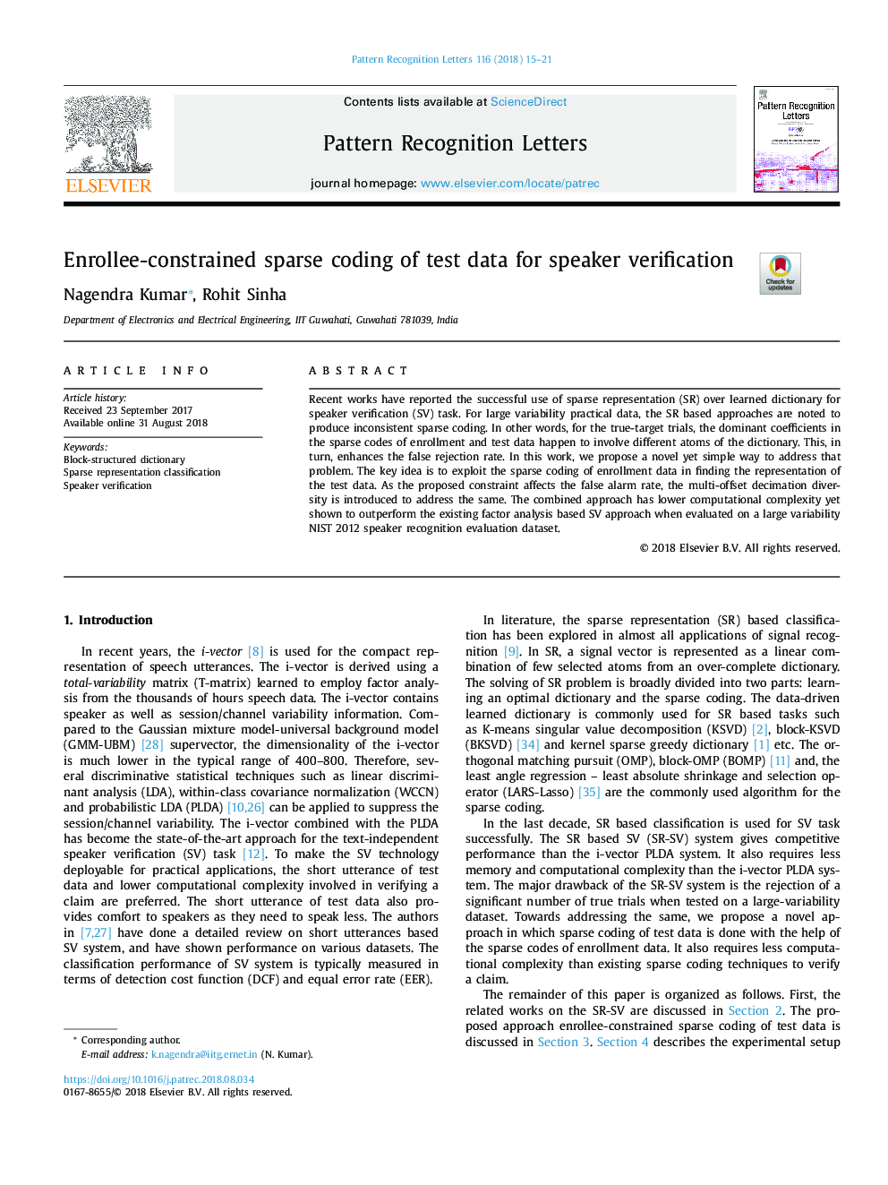 عکس صفحه اول مقاله: Enrollee-constrained sparse coding of test data for speaker verification Enrollee-constrained sparse coding of test data for speaker verification