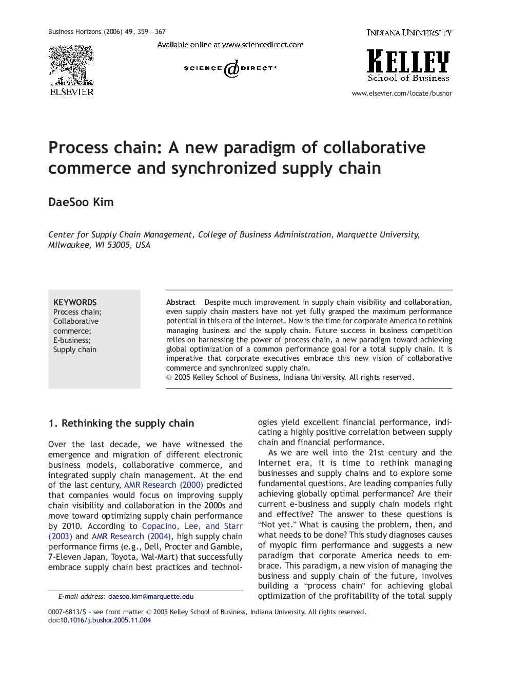 Process chain: A new paradigm of collaborative commerce and synchronized supply chain