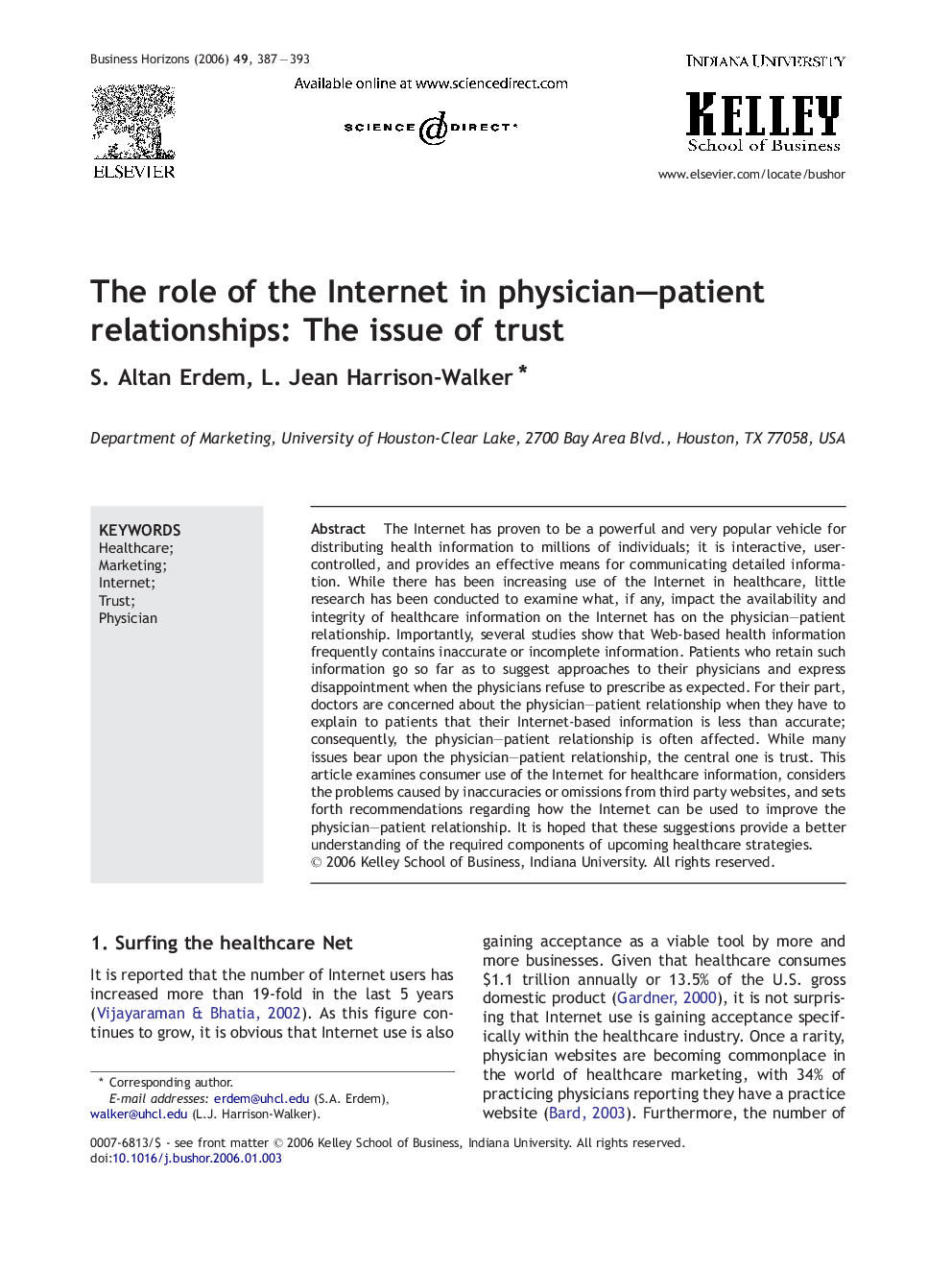 The role of the Internet in physician–patient relationships: The issue of trust