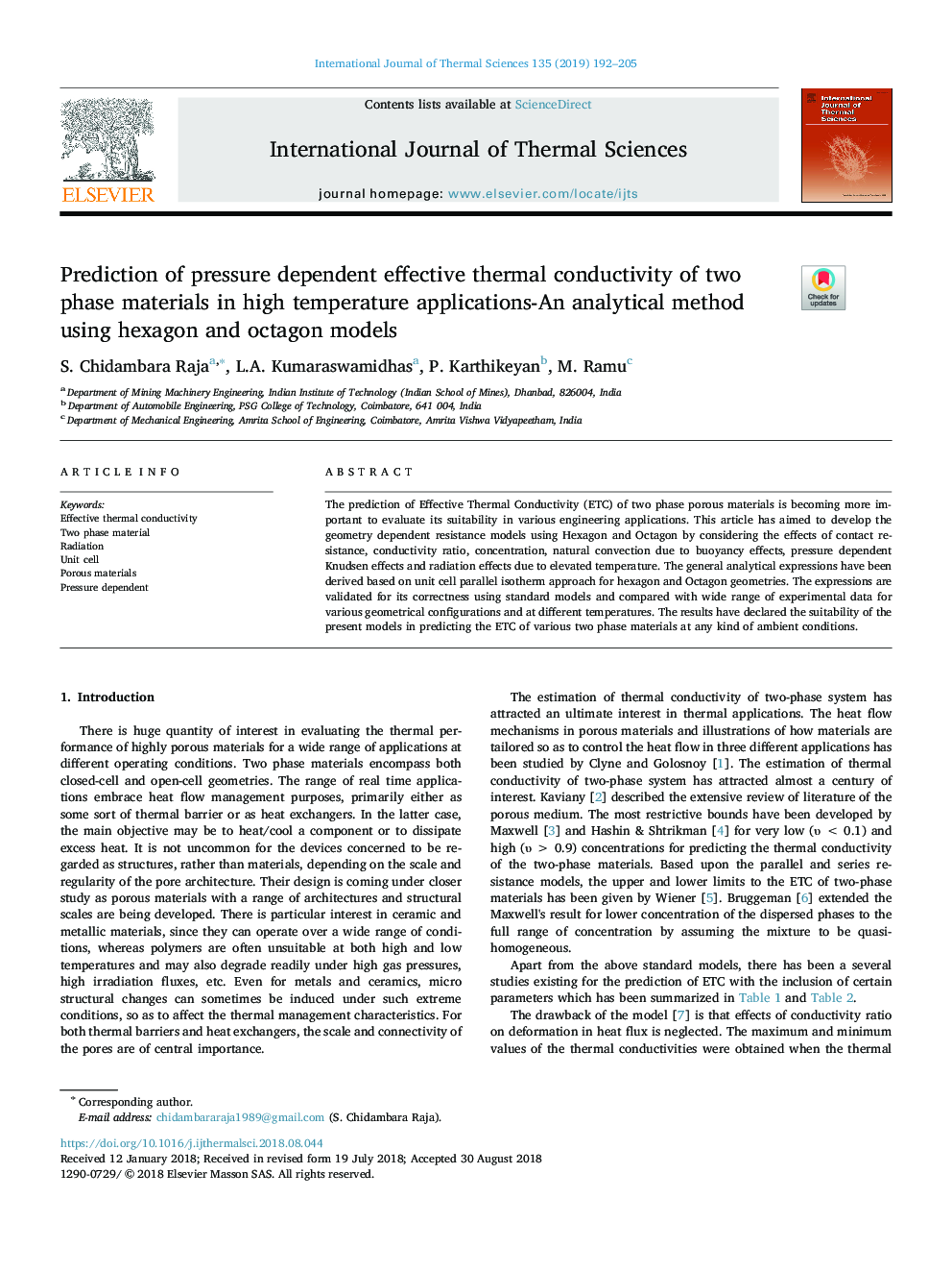 Prediction of pressure dependent effective thermal conductivity of two phase materials in high temperature applications-An analytical method using hexagon and octagon models