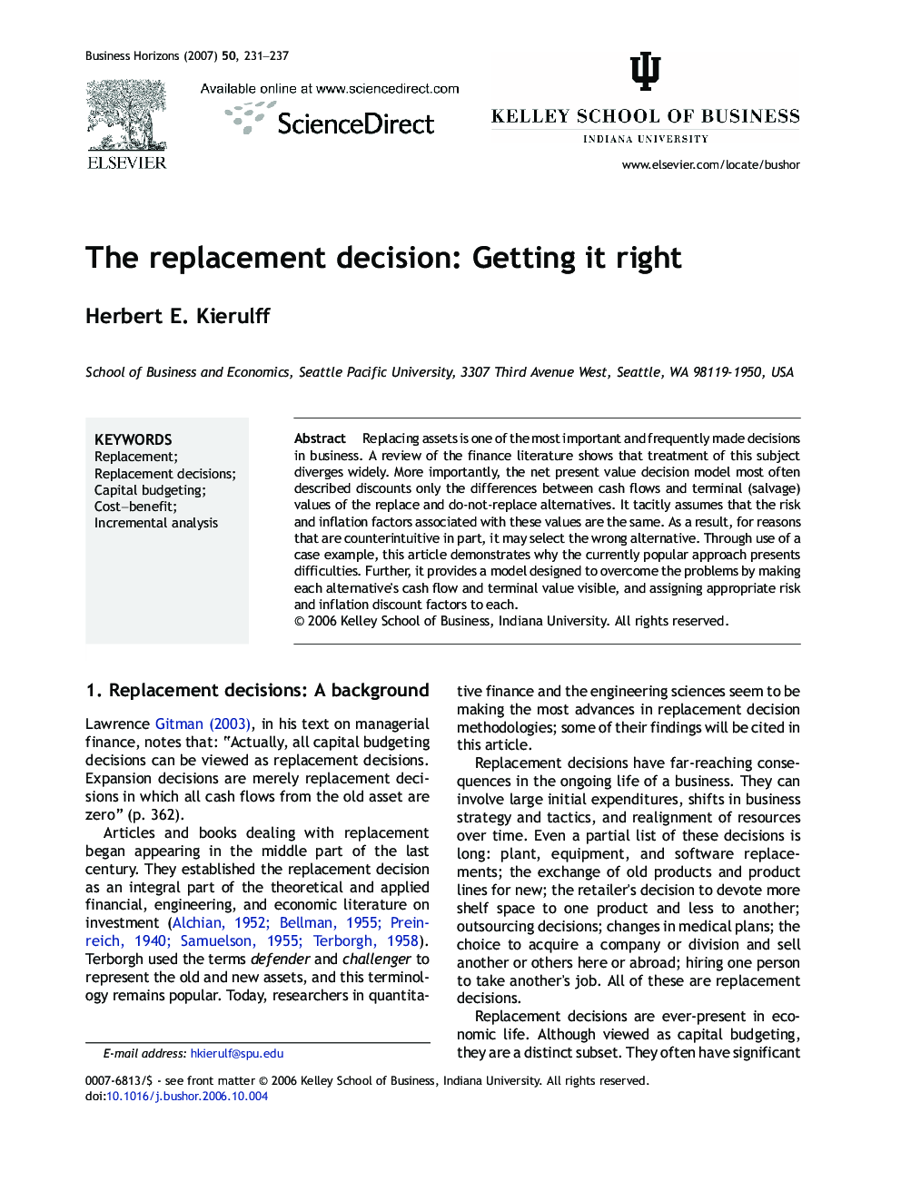 The replacement decision: Getting it right