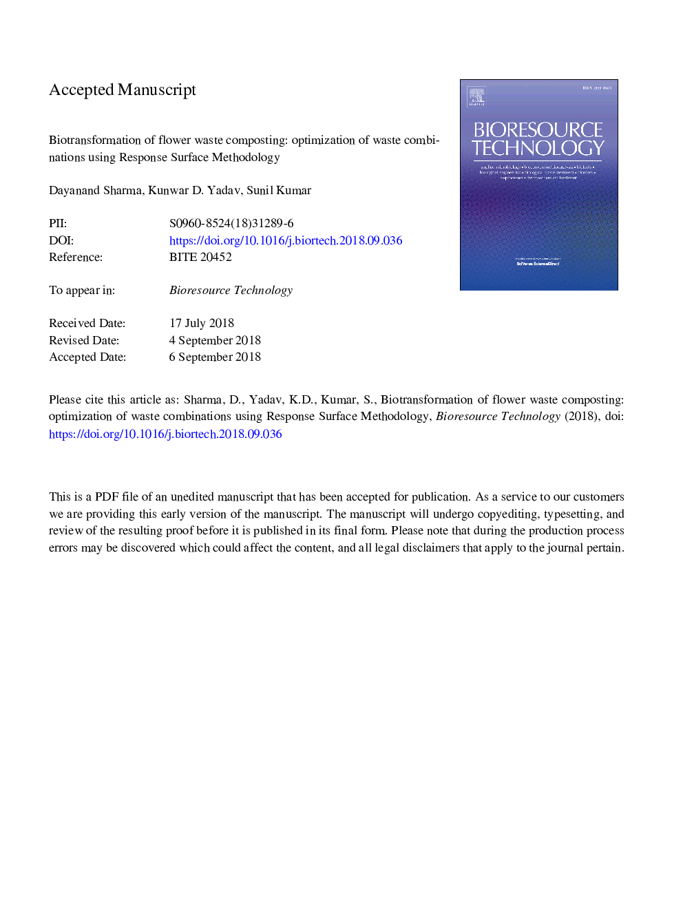 Biotransformation of flower waste composting: Optimization of waste combinations using response surface methodology