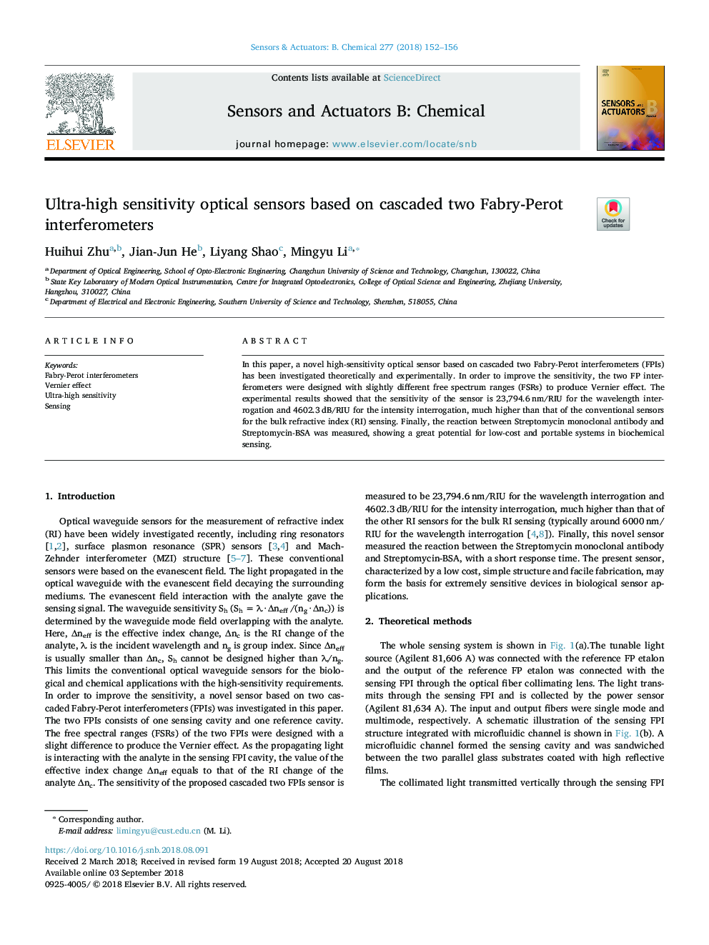 Ultra-high sensitivity optical sensors based on cascaded two Fabry-Perot interferometers