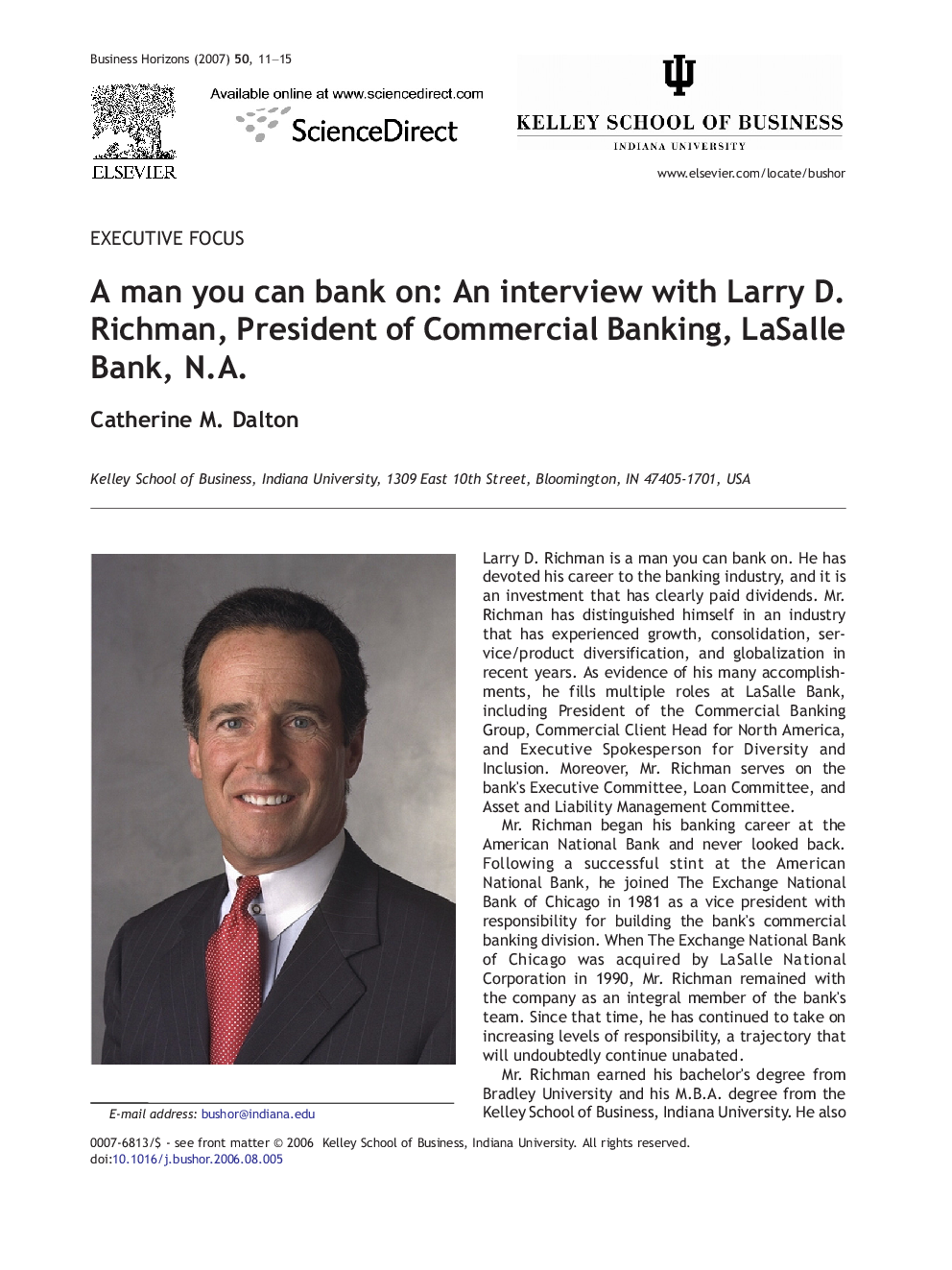 A man you can bank on: An interview with Larry D. Richman, President of Commercial Banking, LaSalle Bank, N.A.