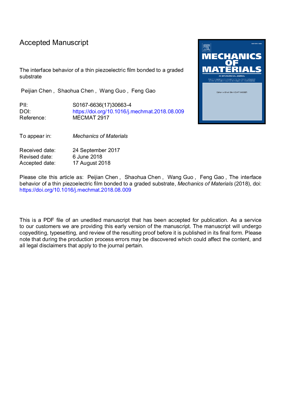 The interface behavior of a thin piezoelectric film bonded to a graded substrate