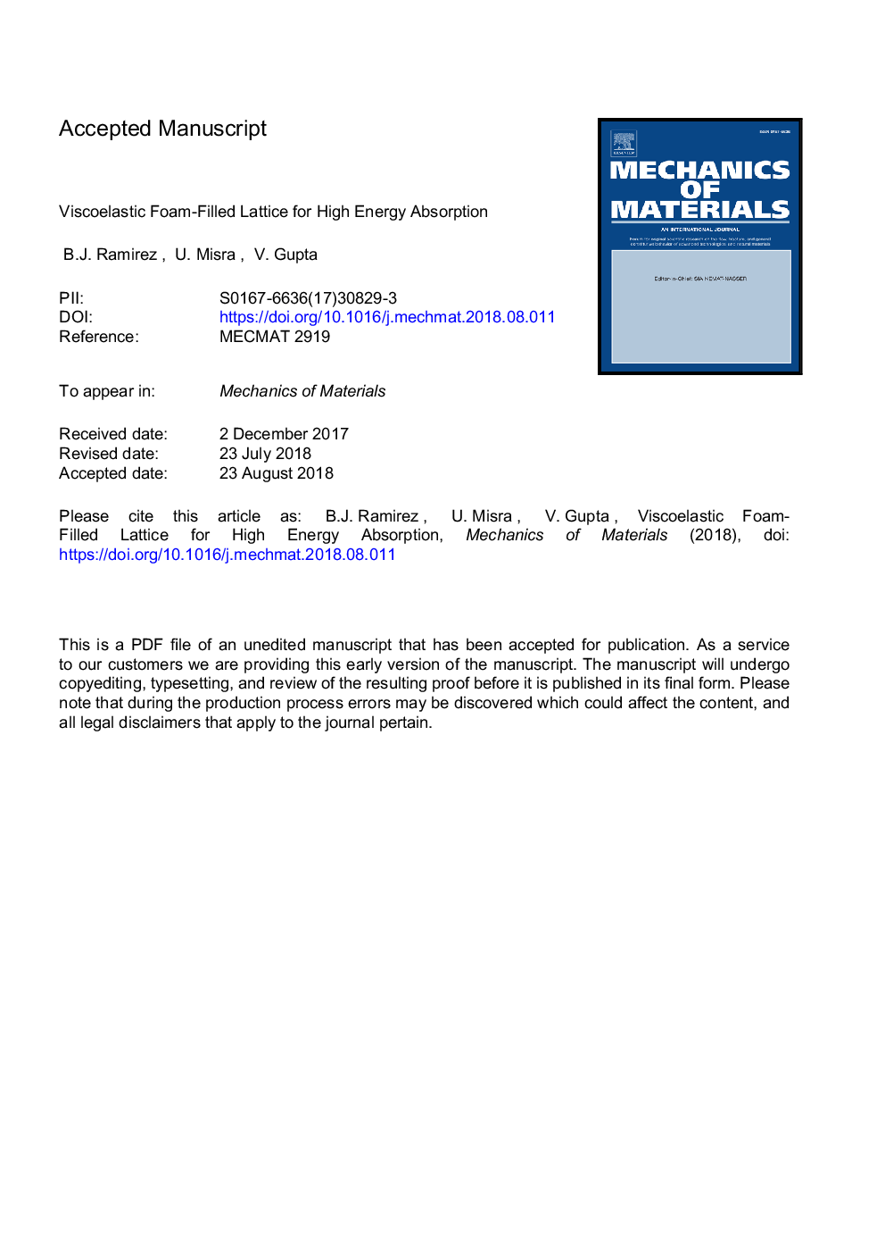 Viscoelastic foam-filled lattice for high energy absorption