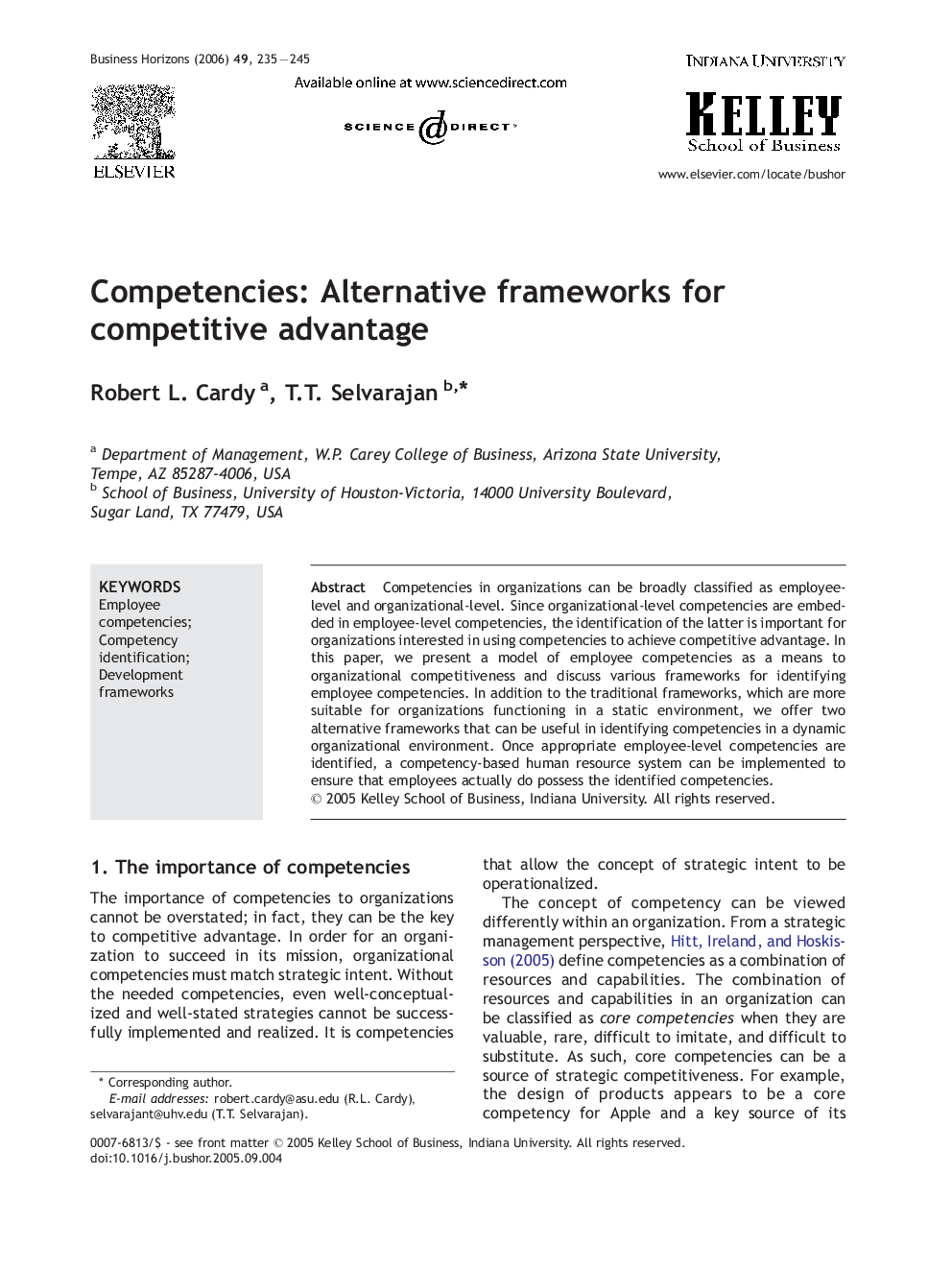 Competencies: Alternative frameworks for competitive advantage