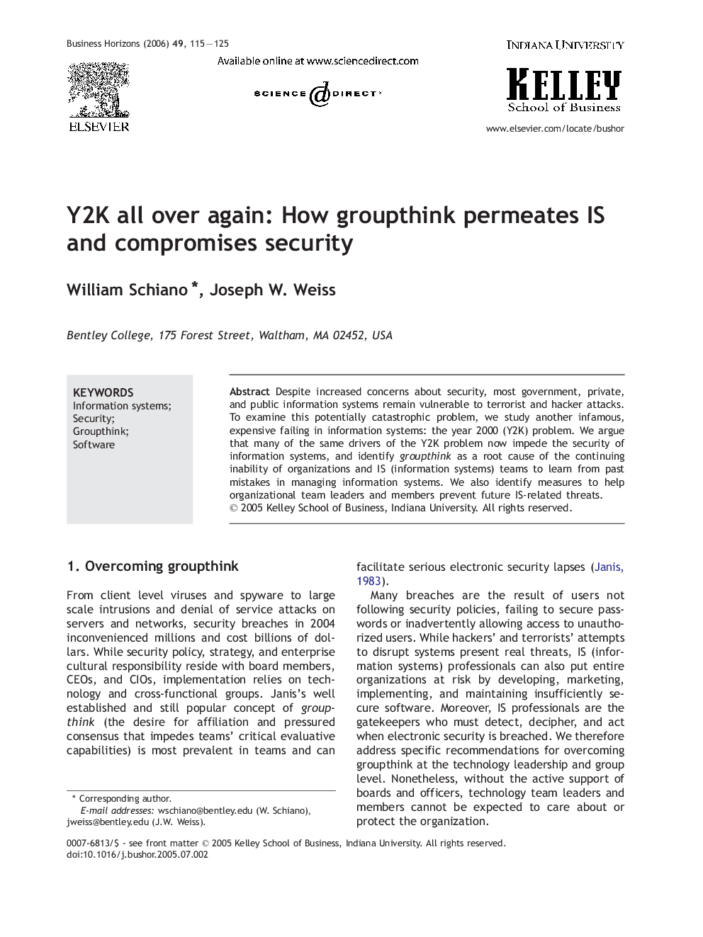 Y2K all over again: How groupthink permeates IS and compromises security