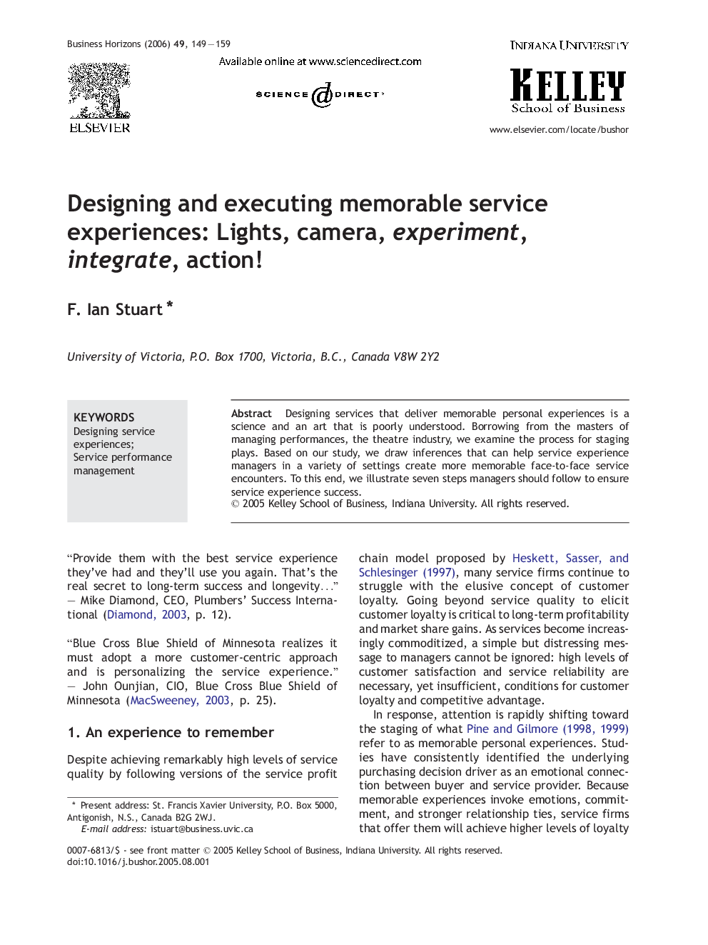 Designing and executing memorable service experiences: Lights, camera, experiment, integrate, action!