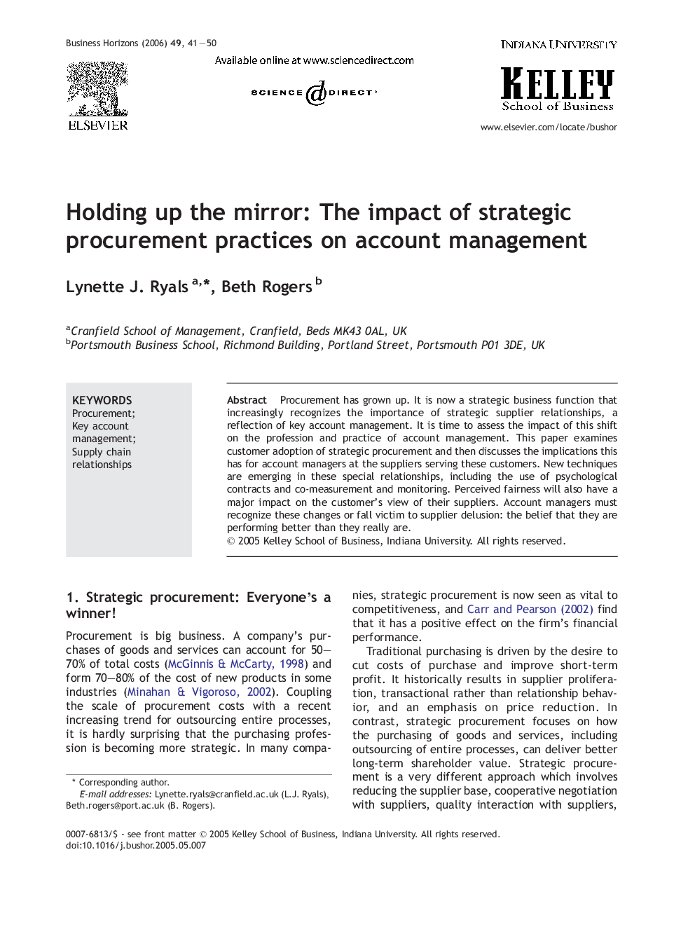 Holding up the mirror: The impact of strategic procurement practices on account management