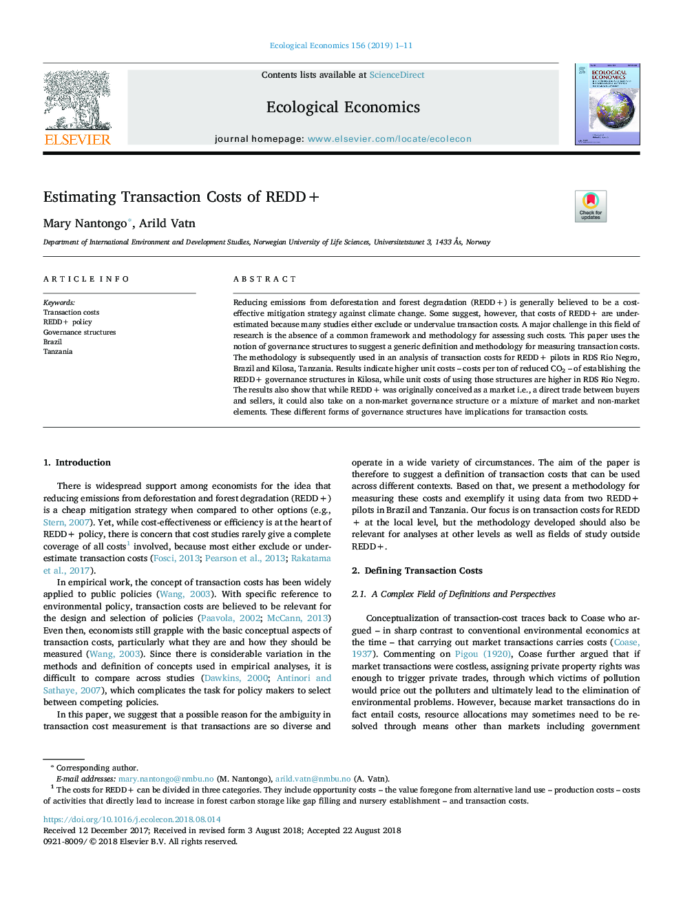 Estimating Transaction Costs of REDD+