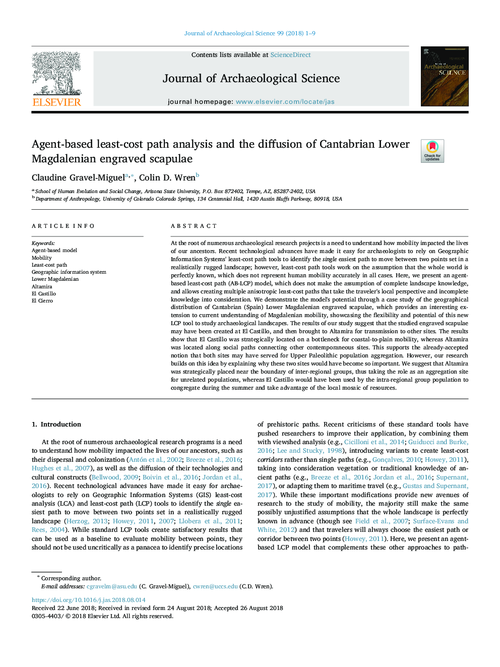 Agent-based least-cost path analysis and the diffusion of Cantabrian Lower Magdalenian engraved scapulae